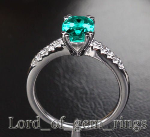 Prong Set Oval Emerald Diamond Engagement Ring 14k White Gold - Lord of Gem Rings