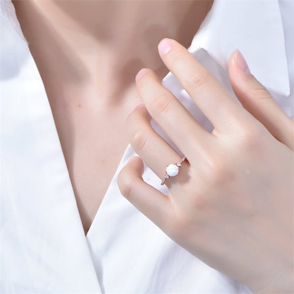 Prong - Set Round Africa Opal Diamond Engagement Ring - Lord of Gem Rings