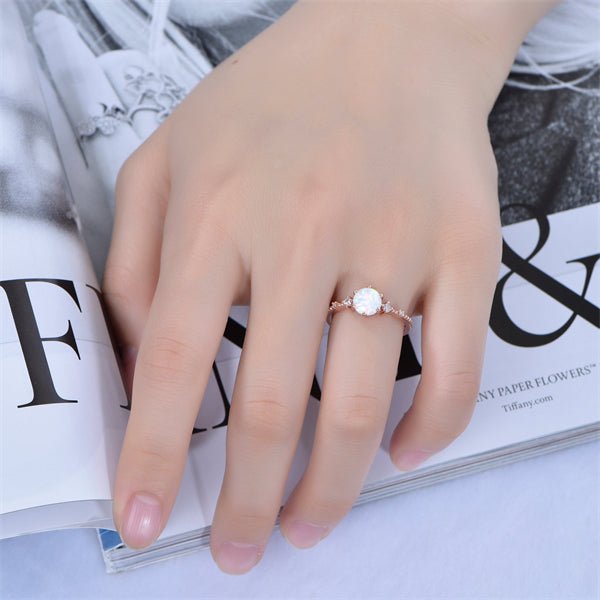 Prong - Set Round Africa Opal Diamond Engagement Ring - Lord of Gem Rings