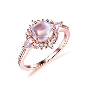Prong - Set Round Moonstone Floral Halo Pear Diamond Accents Ring - Lord of Gem Rings