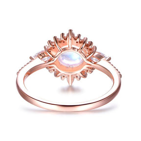 Prong - Set Round Moonstone Floral Halo Pear Diamond Accents Ring - Lord of Gem Rings