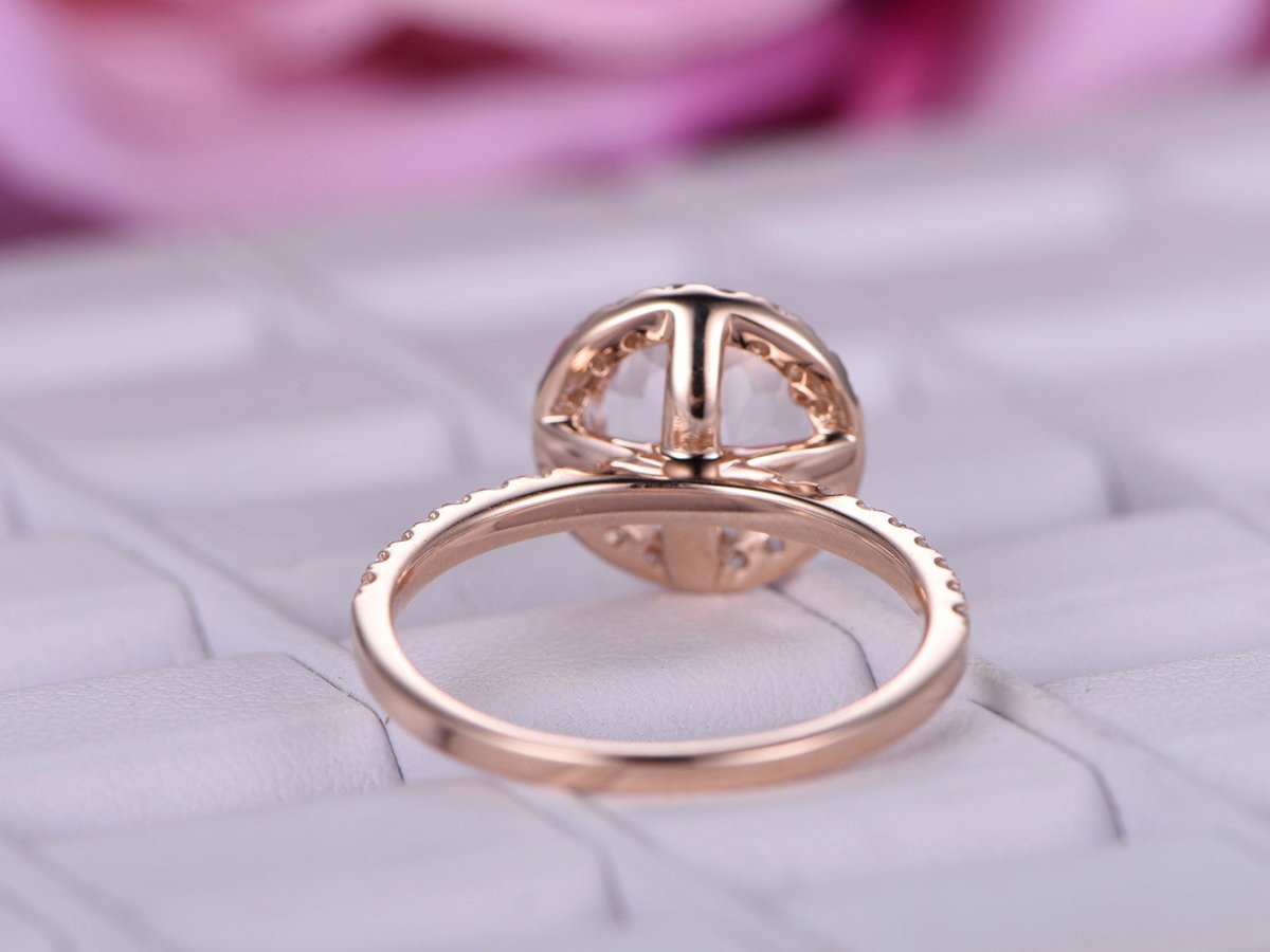 Prong - Set Round Morganite Ring Diamond Halo 14K Rose Gold - Lord of Gem Rings