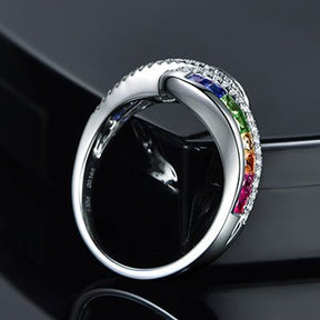 Rainbow Roll Ruby Sapphire Tsavorite Diamond Birthstone Band 18K Gold - Lord of Gem Rings