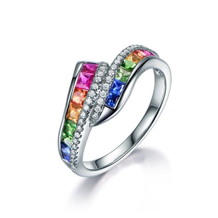 Rainbow Roll Ruby Sapphire Tsavorite Diamond Birthstone Band 18K Gold
