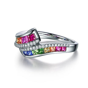 Rainbow Roll Ruby Sapphire Tsavorite Diamond Birthstone Band 18K Gold - Lord of Gem Rings