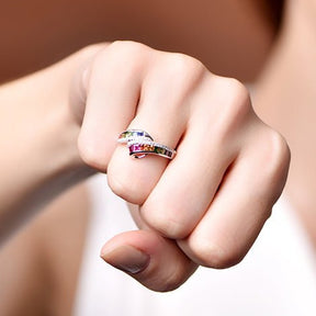 Rainbow Roll Ruby Sapphire Tsavorite Diamond Birthstone Band 18K Gold - Lord of Gem Rings