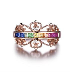 Rainbow Ruby Sapphire Tsavorite Crown Birthstone Ring 18k Rose Gold - Lord of Gem Rings