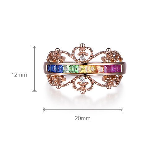 Rainbow Ruby Sapphire Tsavorite Crown Birthstone Ring 18k Rose Gold - Lord of Gem Rings