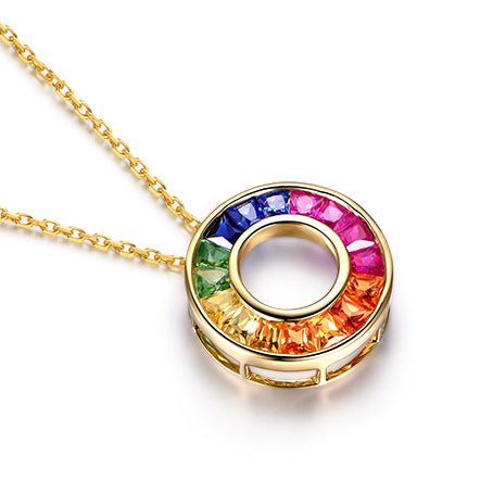 Rainbow Ruby Sapphire Tsavorite Pendant 18k Gold - Lord of Gem Rings