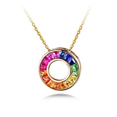 Rainbow Ruby Sapphire Tsavorite Pendant 18k Gold