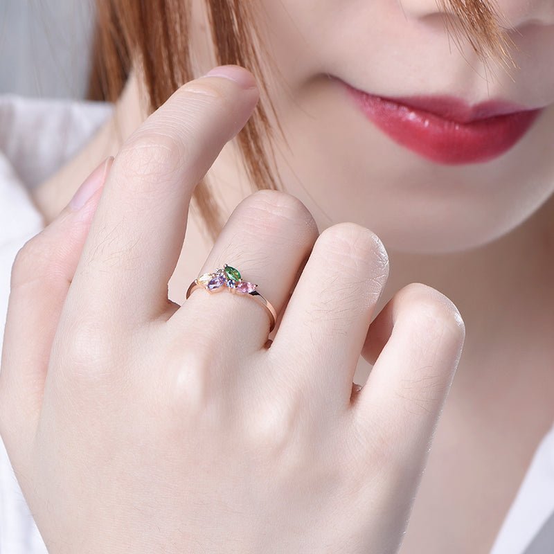 Rainbow Sapphire Tsavorite Tanzanite Birthstone Band 18k Rose Gold - Lord of Gem Rings