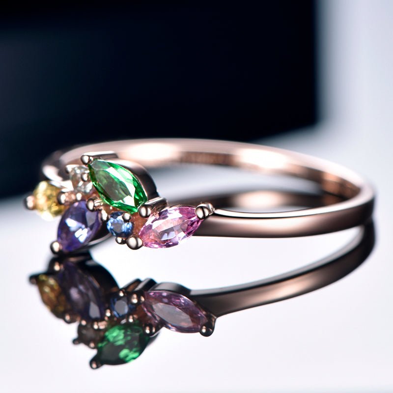 Rainbow Sapphire Tsavorite Tanzanite Birthstone Band 18k Rose Gold - Lord of Gem Rings