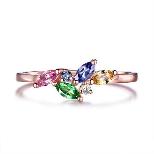 Rainbow Sapphire Tsavorite Tanzanite Birthstone Band 18k Rose Gold