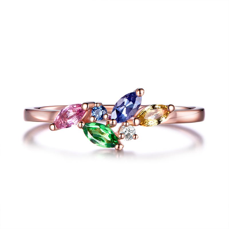 Rainbow Sapphire Tsavorite Tanzanite Birthstone Band 18k Rose Gold - Lord of Gem Rings