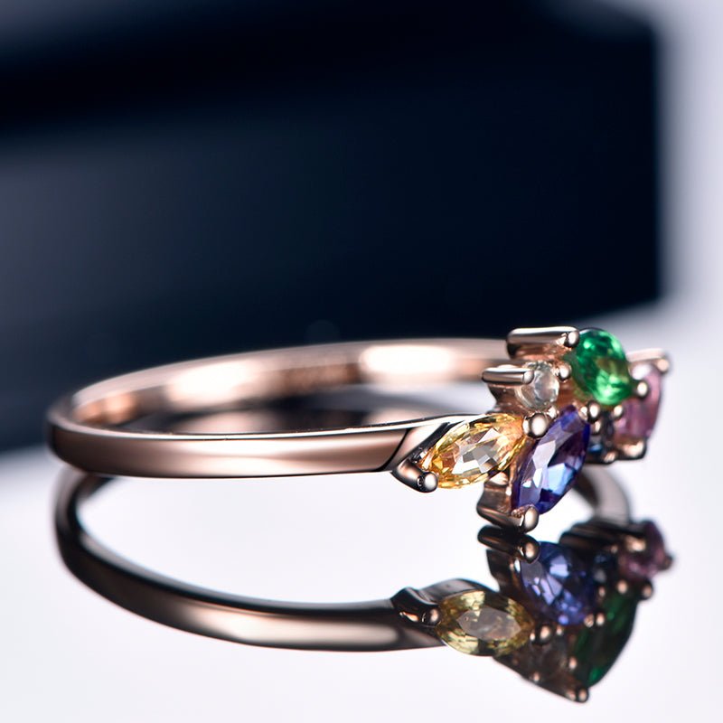 Rainbow Sapphire Tsavorite Tanzanite Birthstone Band 18k Rose Gold - Lord of Gem Rings