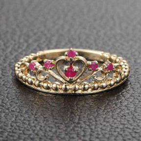 Red Ruby Crown July Birthstone Engagement Ring - Lord of Gem Rings