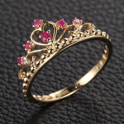 Red Ruby Crown July Birthstone Engagement Ring - Lord of Gem Rings
