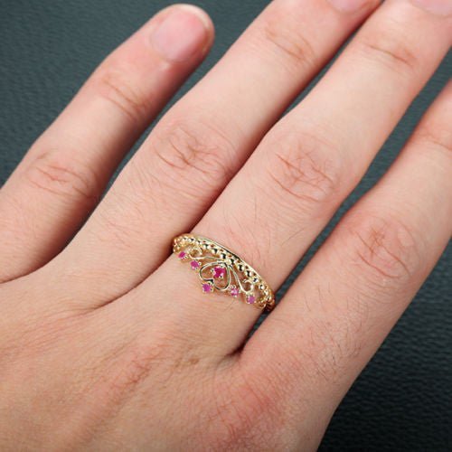 Red Ruby Crown July Birthstone Engagement Ring - Lord of Gem Rings