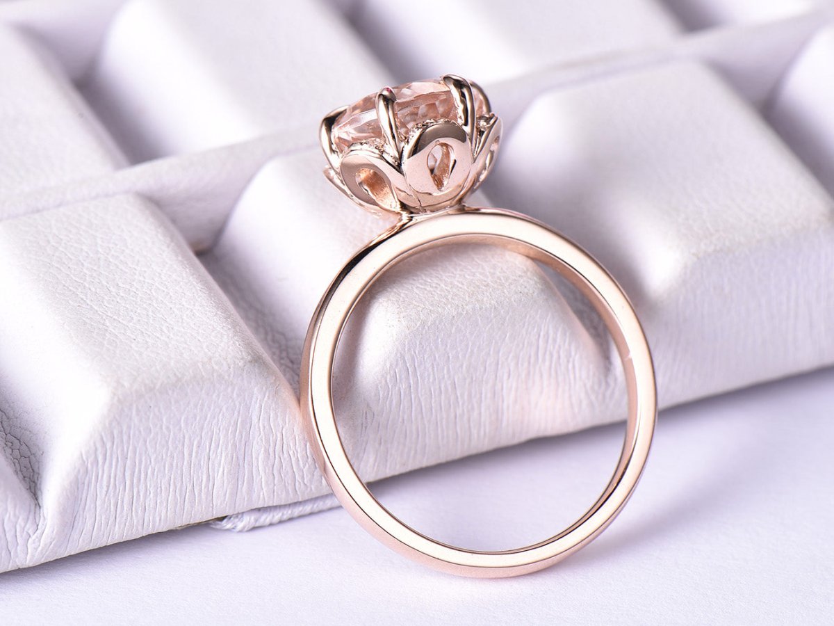 Reserved Bridal Set for Hanna: Round Moissanite Ring Diamond Floral Halo Ring, Floral Diamond Half Eternity Matching Band 14K Rose Gold - Lord of Gem Rings
