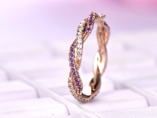 Reserved fior Flormina  Amethyst Citrine Wedding Band Eternity Infinite Love Ring 14K Yellow Gold