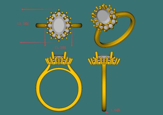Reserved for AAA 2.2mm Moissanite Halo Semi Mount Ring 14K Gold 6x8mm