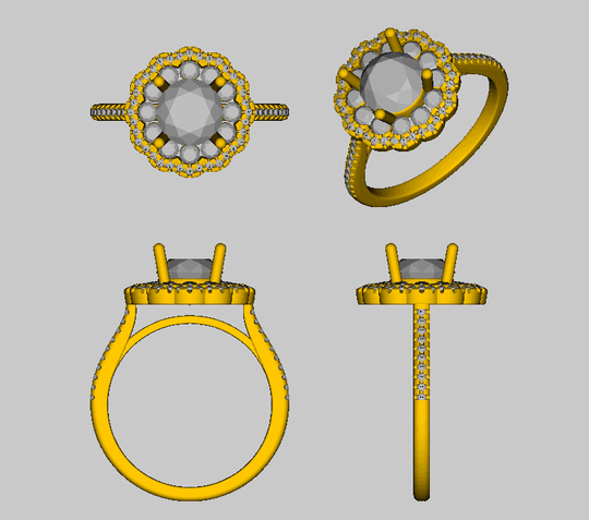 Reserved for AAA: 6.5mm Round Custom Semi Mount Ring Double Diamond Halos Milgrain 14K Gold