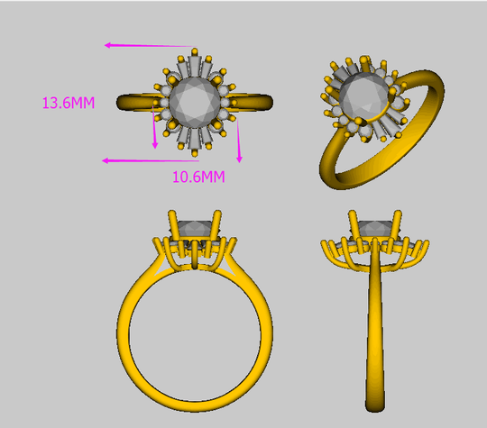 Reserved for AAA Baguette/Round Diamond Semi Mount Ring 14K Rose Gold Round 6.5mm