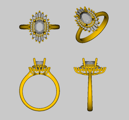 Reserved for AAA Custom Baguette and Round Diamond Semi Mount Ring Double Halo Oval