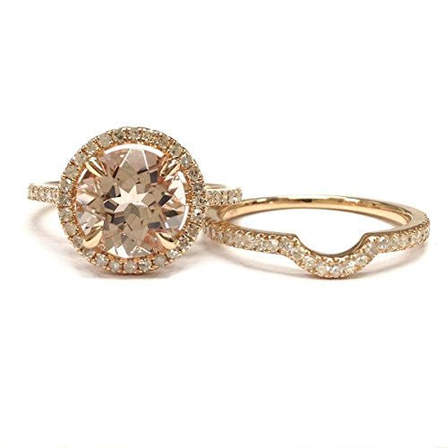 Reserved for AAA Custom Diamond matching band for Round Morganite Ring 14K Rose Gold - Lord of Gem Rings
