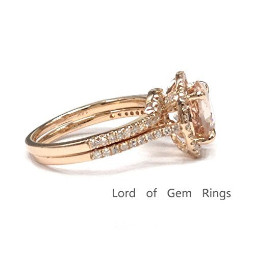 Reserved for AAA Custom Diamond matching band for Round Morganite Ring 14K Rose Gold - Lord of Gem Rings
