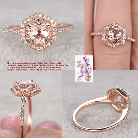 Reserved for AAA Custom semi mount ring Diamond Hexagon Halo plain shank 14k Gold 7mm