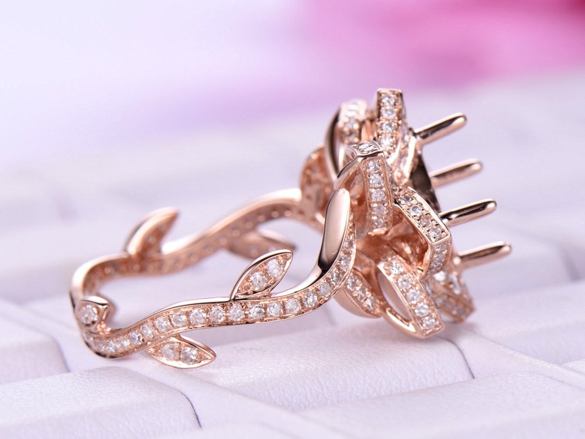 Reserved for AAA Diamond Flora Semi Mount Ring 14K Rose Gold Princess 6.5x6.5mm - Lord of Gem Rings