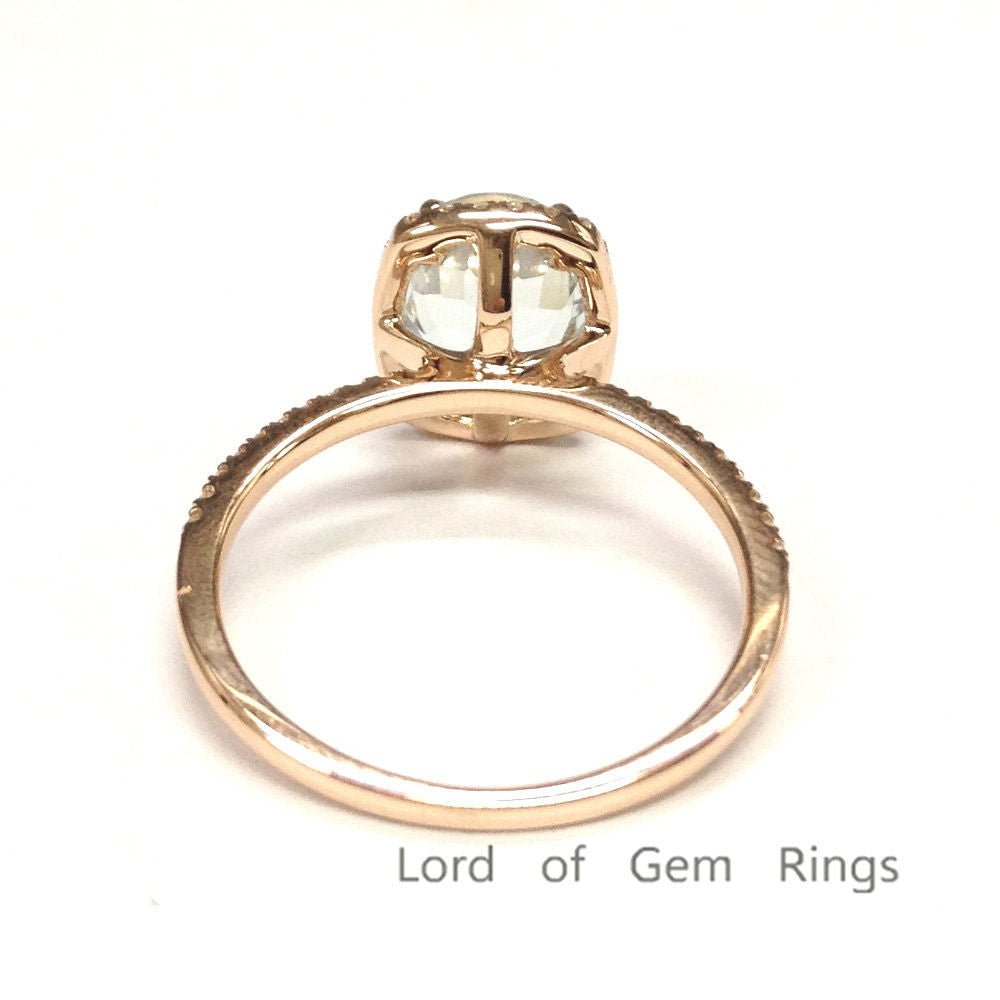 Reserved for AAA Diamond Semi Mount Ring 14K Rose Gold Cushion Halo 7x9mm Oval - Lord of Gem Rings