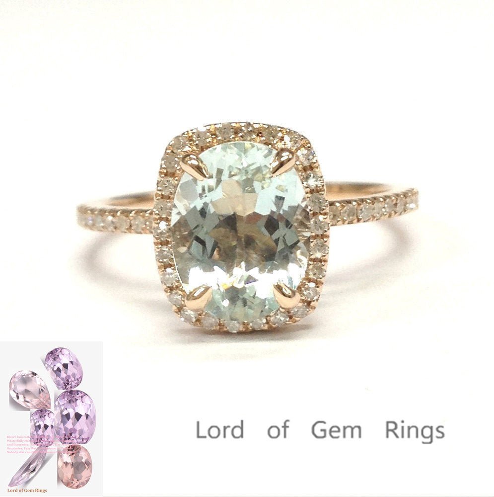 Reserved for AAA Diamond Semi Mount Ring 14K Rose Gold Cushion Halo 7x9mm Oval - Lord of Gem Rings
