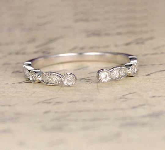 Reserved for AAA: Diamond Wedding Band Half Eternity Anniversary Ring 14K White Gold Open End