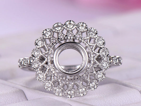 Reserved for AAA Filigree Diamond Semi Mount Ring Milgrains  for 6.5mm Round