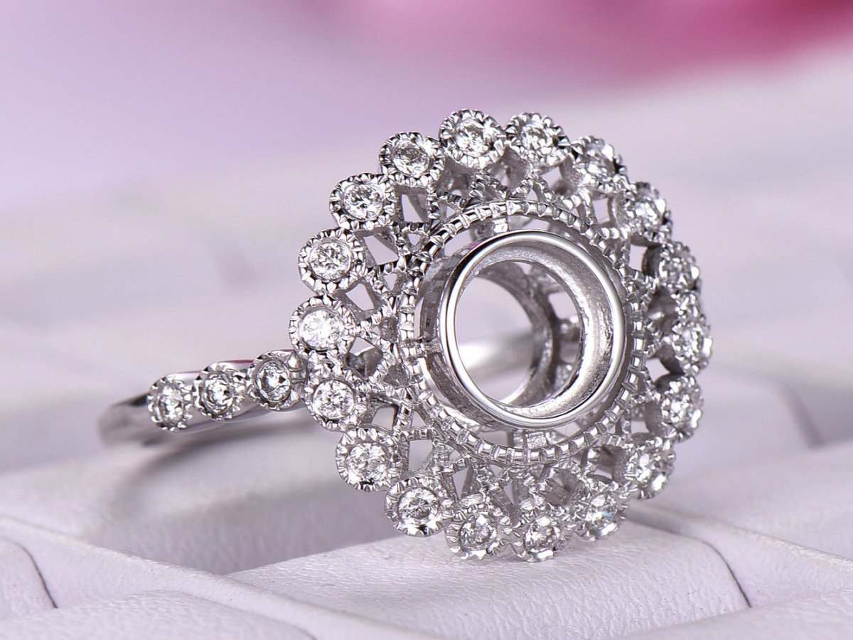 Reserved for AAA Filigree Diamond Semi Mount Ring Milgrains for 6.5mm Round - Lord of Gem Rings