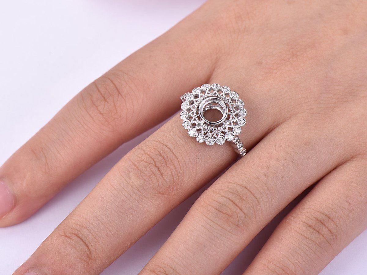 Reserved for AAA Filigree Diamond Semi Mount Ring Milgrains for 6.5mm Round - Lord of Gem Rings