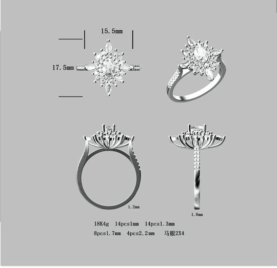 Reserved for AAA  Marquise Diamond Double Halo Semi Mount Ring 14K Rose Gold Oval 4x6mm