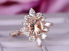 Reserved for AAA Marquise Diamond Halo Engagement Semi Mount Ring 14K Rose Gold Marquise 4x8mm - Lord of Gem Rings