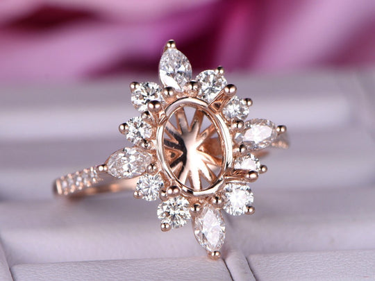 Reserved for AAA  Marquise Diamond Halo Engagement Semi Mount Ring 14K Rose Gold Marquise 4x8mm