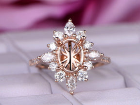 Reserved for AAA Marquise Diamond Halo Engagement Semi Mount Ring 14K Rose Gold Marquise 4x8mm - Lord of Gem Rings