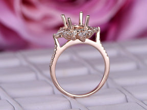 Reserved for AAA Marquise/Round Diamond Halo Semi Mount Ring 14K Yellow Gold Oval 6x8mm - Lord of Gem Rings