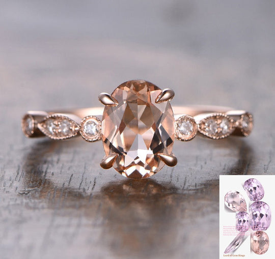 Reserved for AAA Oval Morganite Ring diamond Art Deco Shank 14K Rose Gold 5x7mm