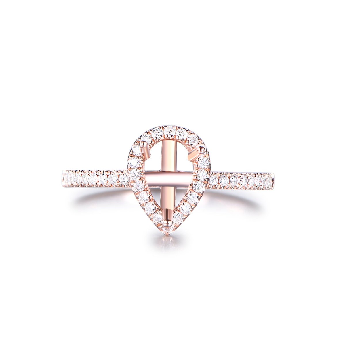 Reserved for AAA - Pear Semi Mount Ring Pave Full Cut Diamond 14K Rose Gold 5x7mm - Lord of Gem Rings