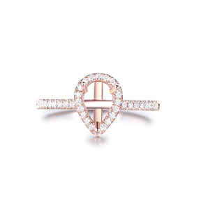 Reserved for AAA - Pear Semi Mount Ring Pave Full Cut Diamond 14K Rose Gold 5x7mm - Lord of Gem Rings