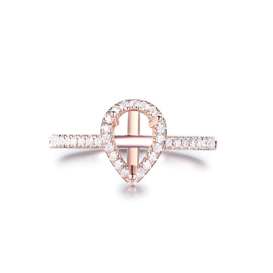 Reserved for AAA - Pear Semi Mount Ring Pave Full Cut  Diamond 14K Rose Gold 5x7mm