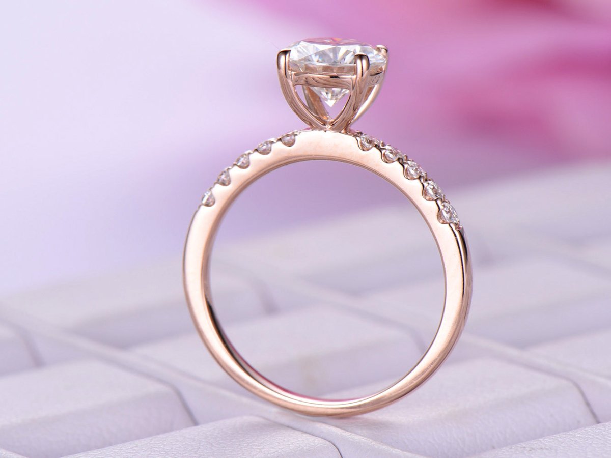 Reserved for AAA - Round Moissanite Semi Mount Pave Moissanite Shank 14K Gold 7.5mm - Lord of Gem Rings