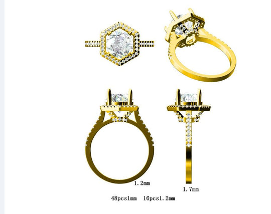 Reserved for AAA Semi Mount Cathedral Ring Diamond Hexagon Halo 14K Rose Gold 8mm Round