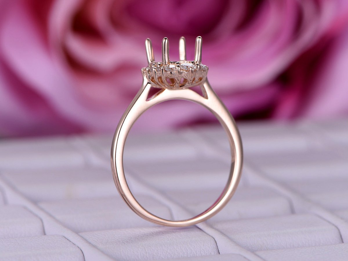 Reserved for AAA Semi Mount Ring Graduated Diamond Halo 14K Rose Gold Round 6.5mm - Lord of Gem Rings